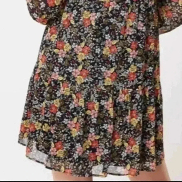 LOFT navy Floral Tie Neck Flowy floral Swing Dress Sz M - Picture 2 of 11